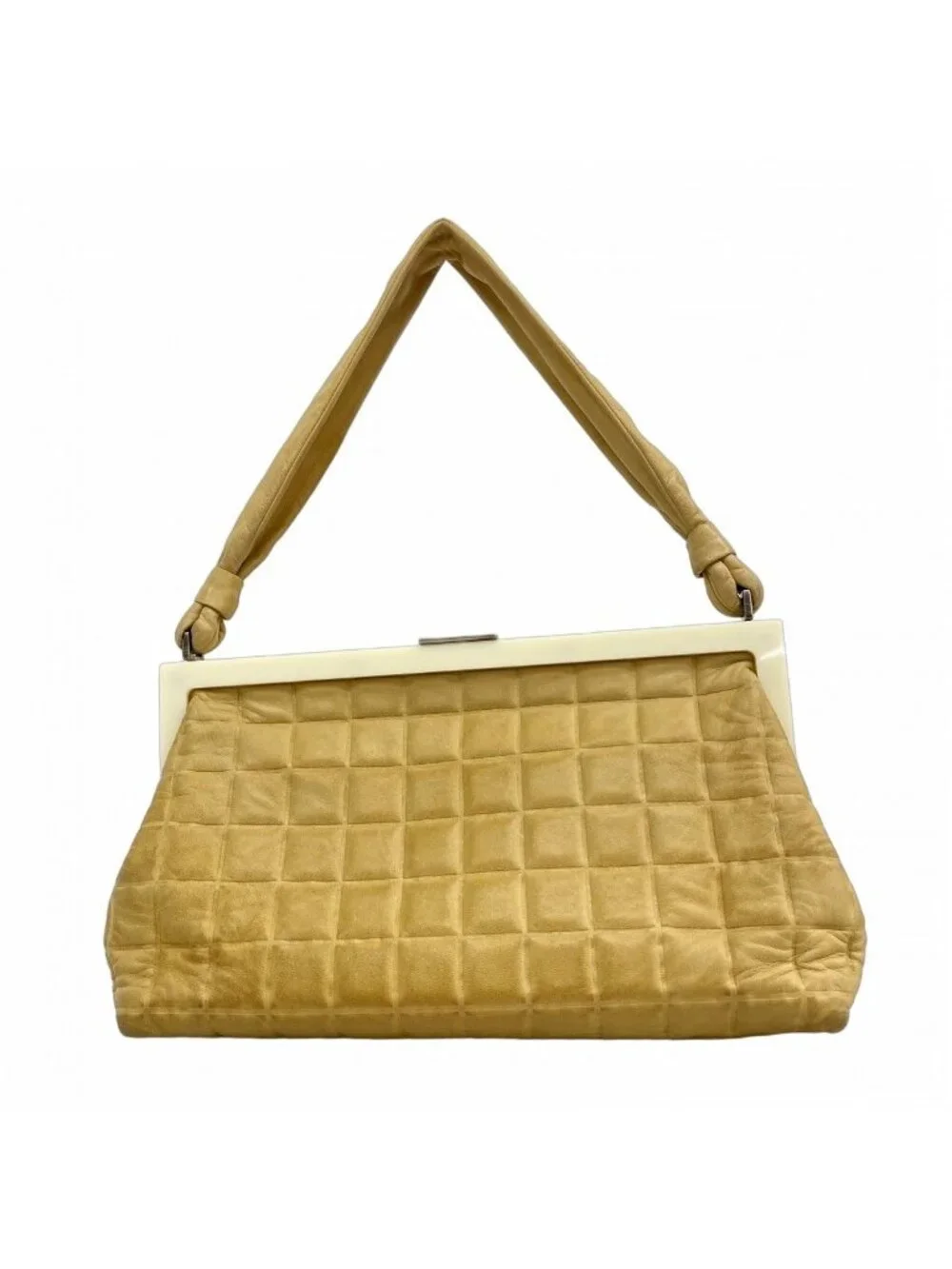 Chanel Shoulder Bag Choco Bar Lambskin Beige Silver